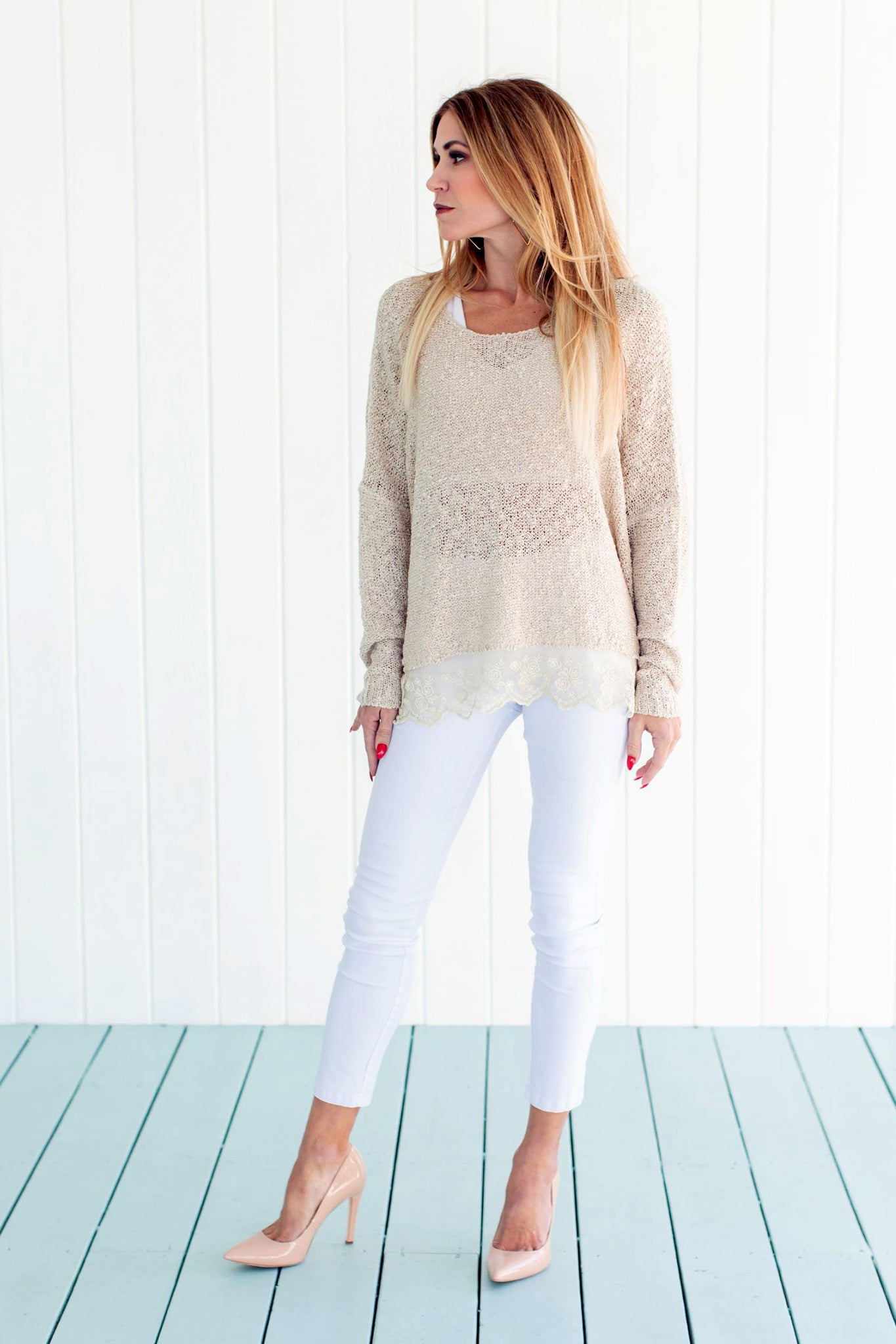 Lace Sweater Cream Tops JPK Outlet   