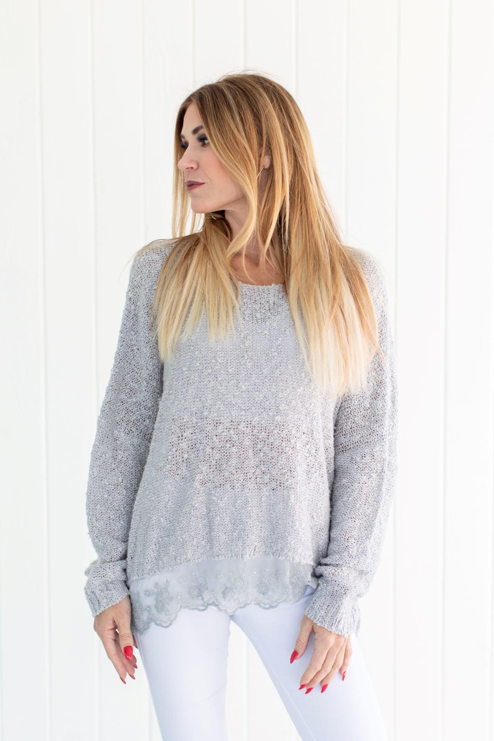 Lace Sweater Silver Tops JPK Outlet   