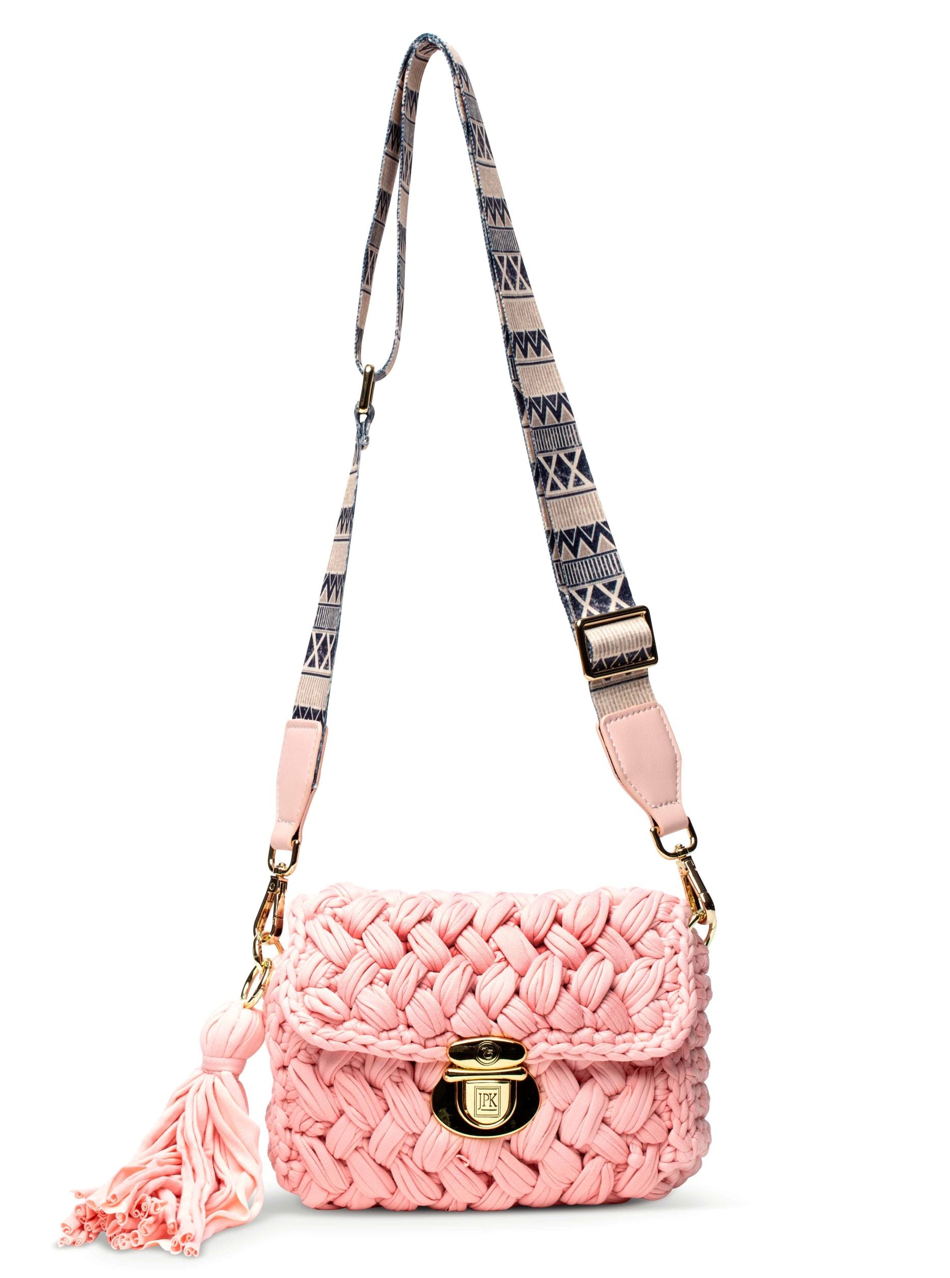 Crochet Crossbody Pink Handbag jeanpierreklifa.com   