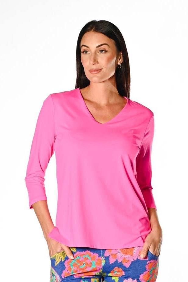 V-Neck Solid Top Lipstick APPAREL - TOP - SHIRT jeanpierreklifa.com XXS