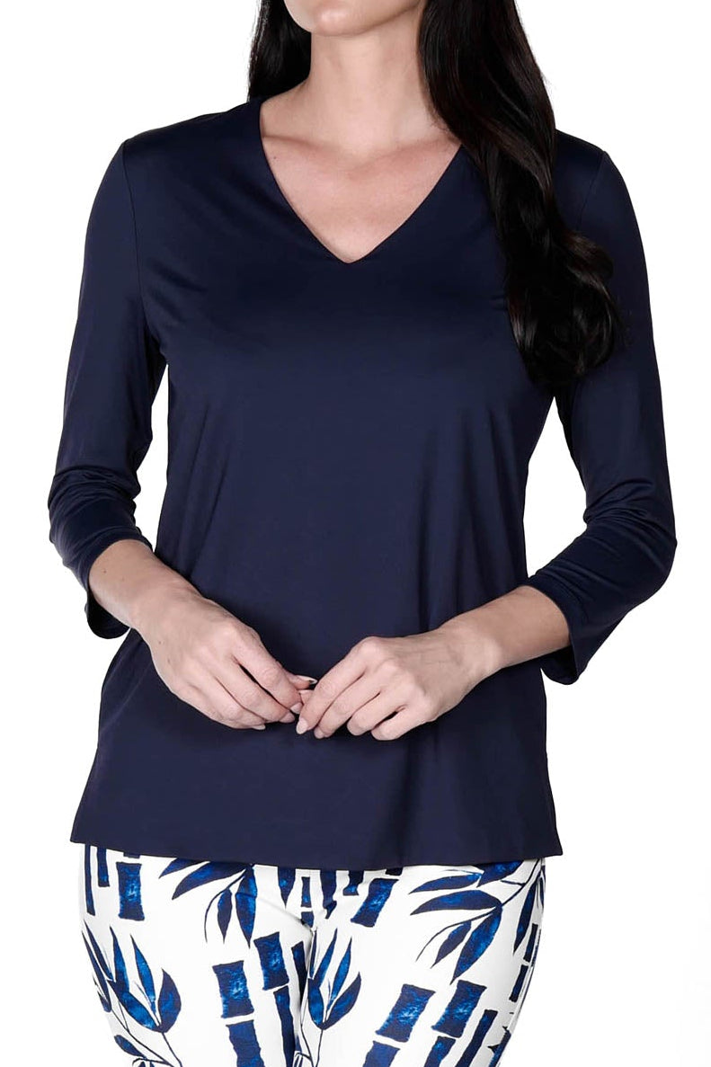 V-Neck Solid Top Jet Navy APPAREL - TOP - SHIRT jeanpierreklifa.com XXS  