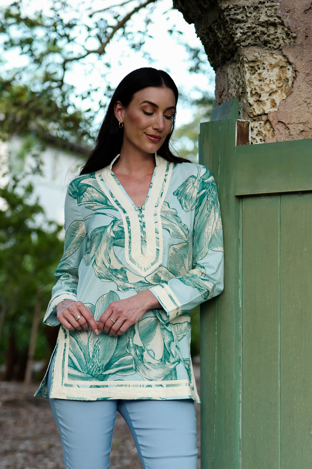 Indira Tunic Etched Aqua APPAREL - TOP - Tunic jeanpierreklifa.com XXS