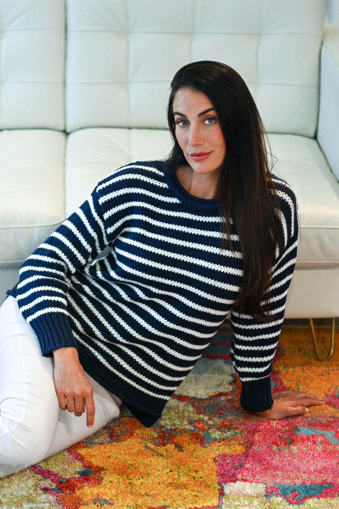 Jersey Girl Sweater - Jet Navy/White APPAREL - TOP - SWEATER jeanpierreklifa.com