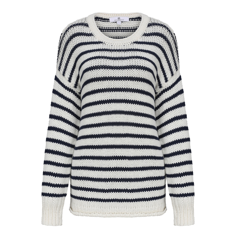 Jersey Girl Sweater - Pure White/Navy APPAREL - TOP - SWEATER jeanpierreklifa.com   
