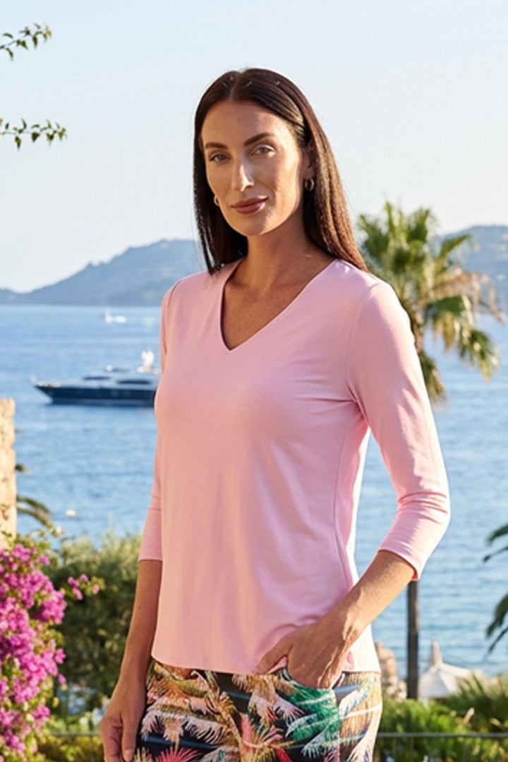 V-Neck Solid Top Rose APPAREL - TOP - SHIRT jeanpierreklifa.com