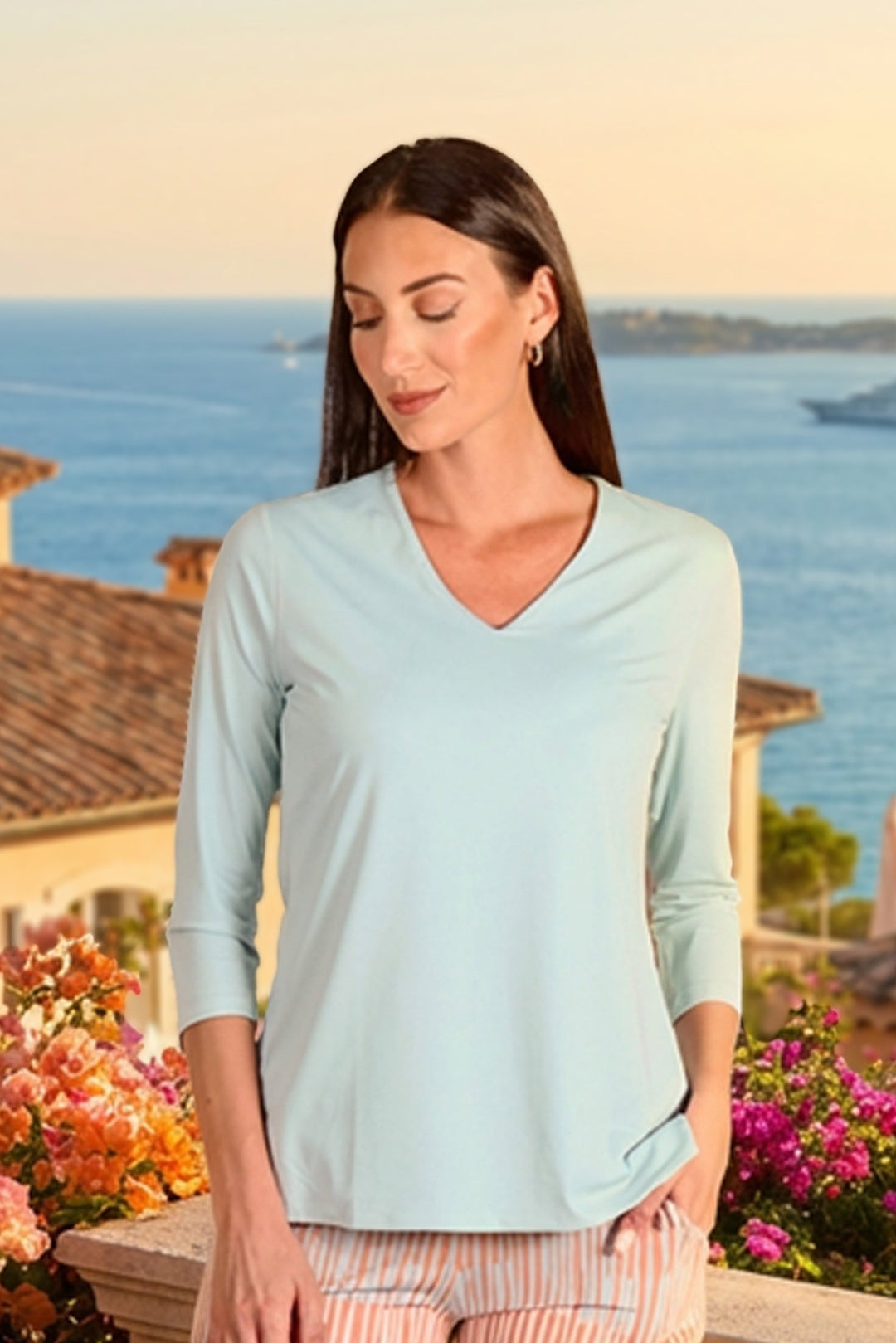 V-Neck Top Sky APPAREL - TOP jeanpierreklifa.com