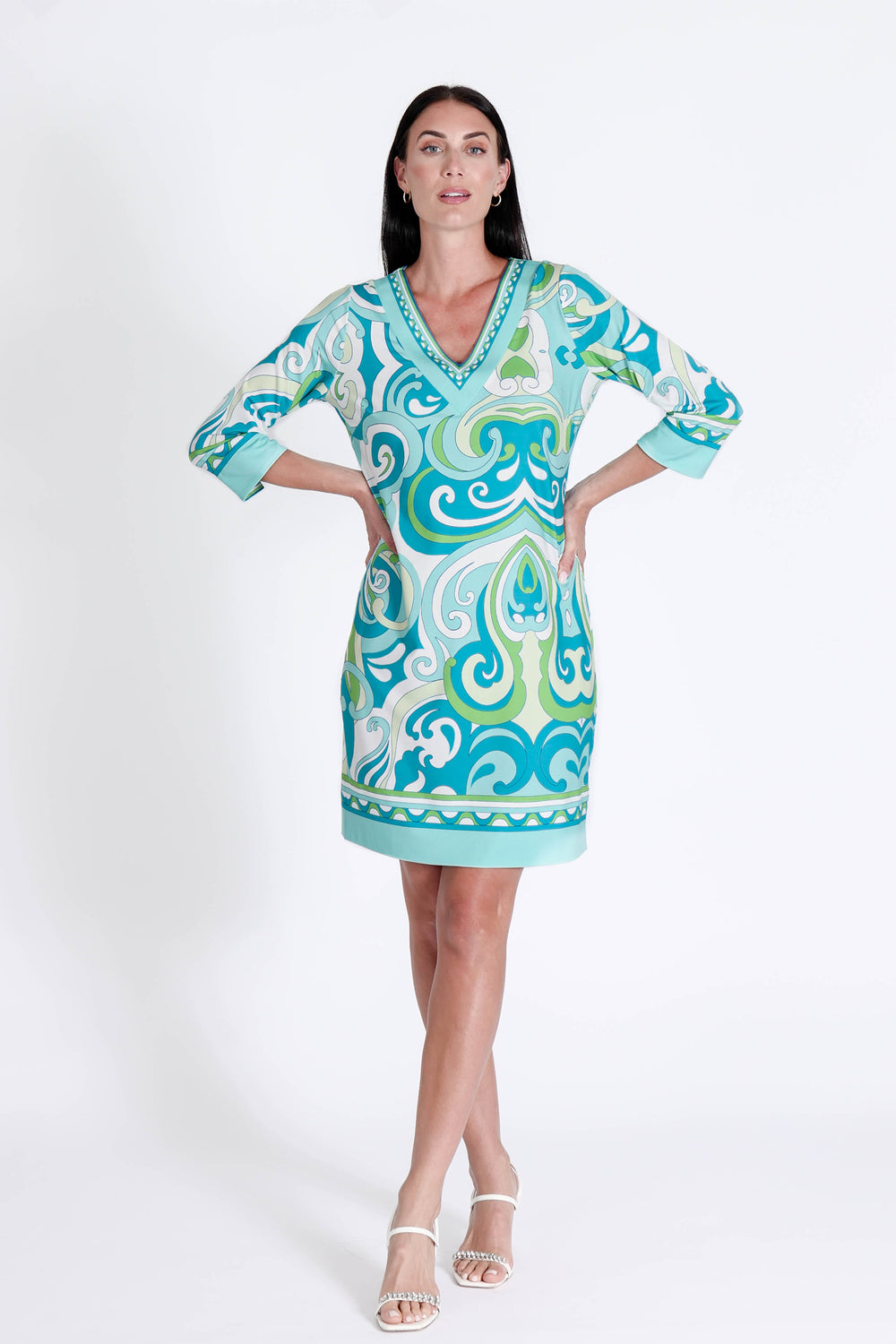 Daphne V Neck Dress Augusta Blue APPAREL - DRESS jeanpierreklifa.com