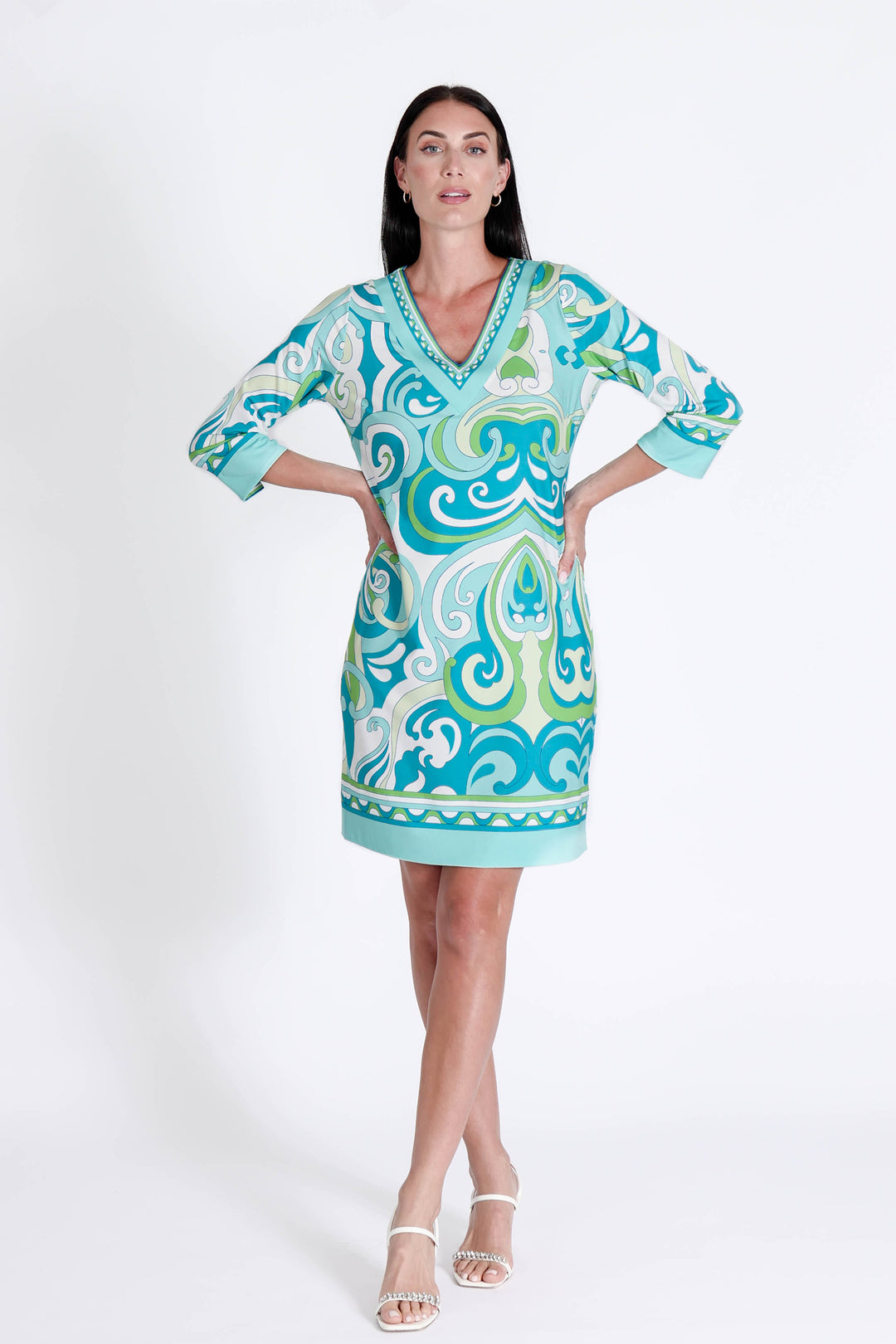 Daphne V Neck Dress Augusta Blue APPAREL - DRESS jeanpierreklifa.com