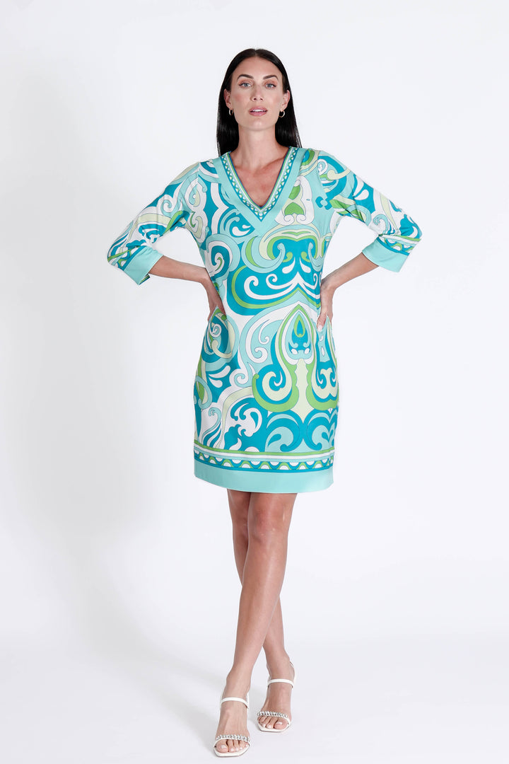 Daphne V Neck Dress Augusta Blue APPAREL - DRESS jeanpierreklifa.com