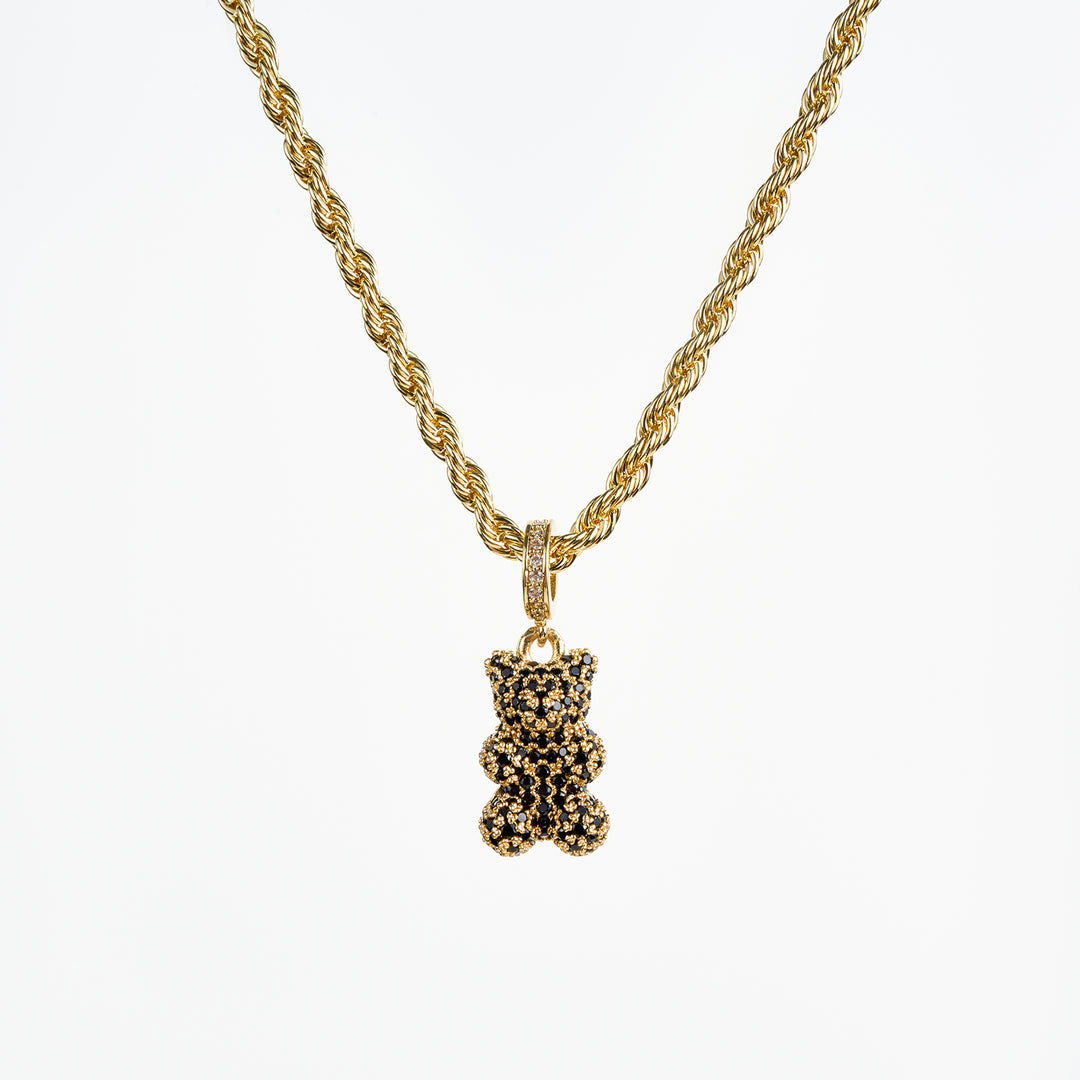 Teddy Bear Necklace, Gold/Black ACCESSORY - NECKLACE jeanpierreklifa.com