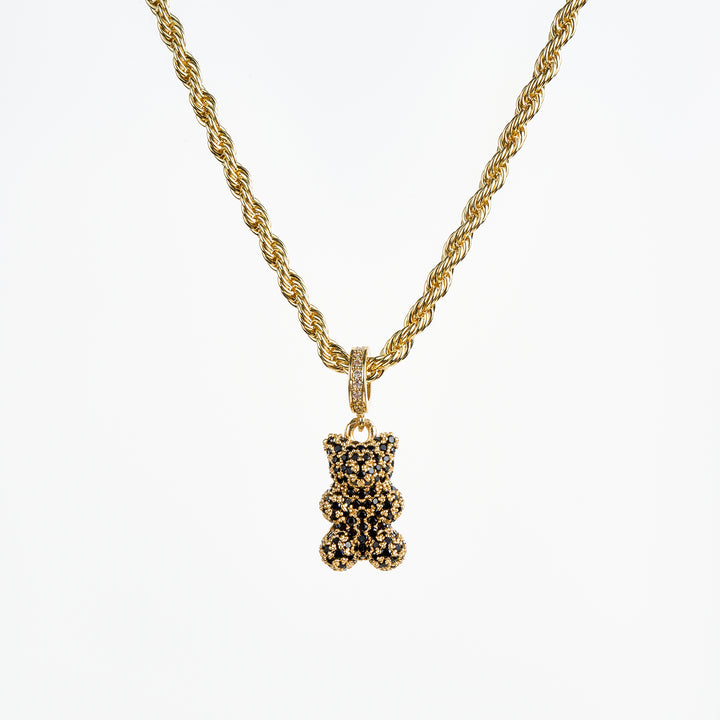 Teddy Bear Necklace, Gold/Black ACCESSORY - NECKLACE jeanpierreklifa.com