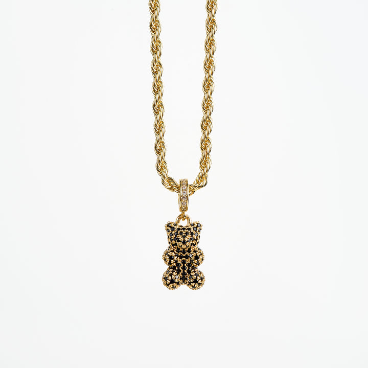 Teddy Bear Necklace, Gold/Black ACCESSORY - NECKLACE jeanpierreklifa.com