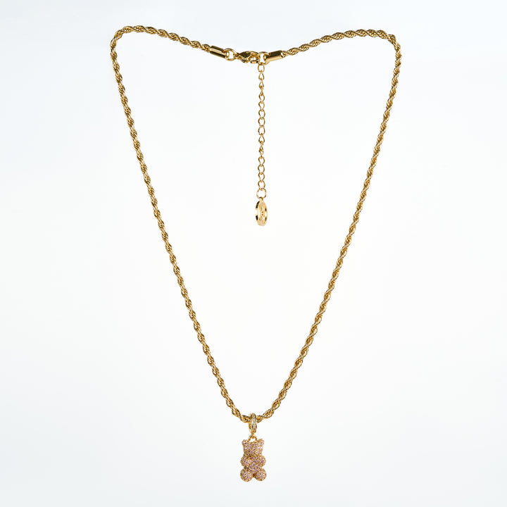Teddy Bear Necklace, Gold/Pink ACCESSORY - NECKLACE jeanpierreklifa.com
