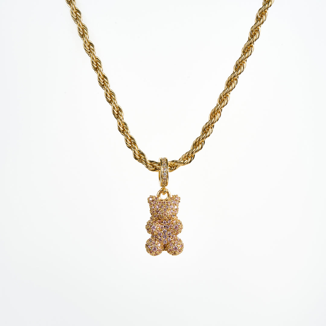 Teddy Bear Necklace, Gold/Pink ACCESSORY - NECKLACE jeanpierreklifa.com