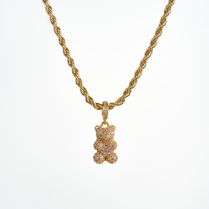 Teddy Bear Necklace, Gold/Pink ACCESSORY - NECKLACE jeanpierreklifa.com