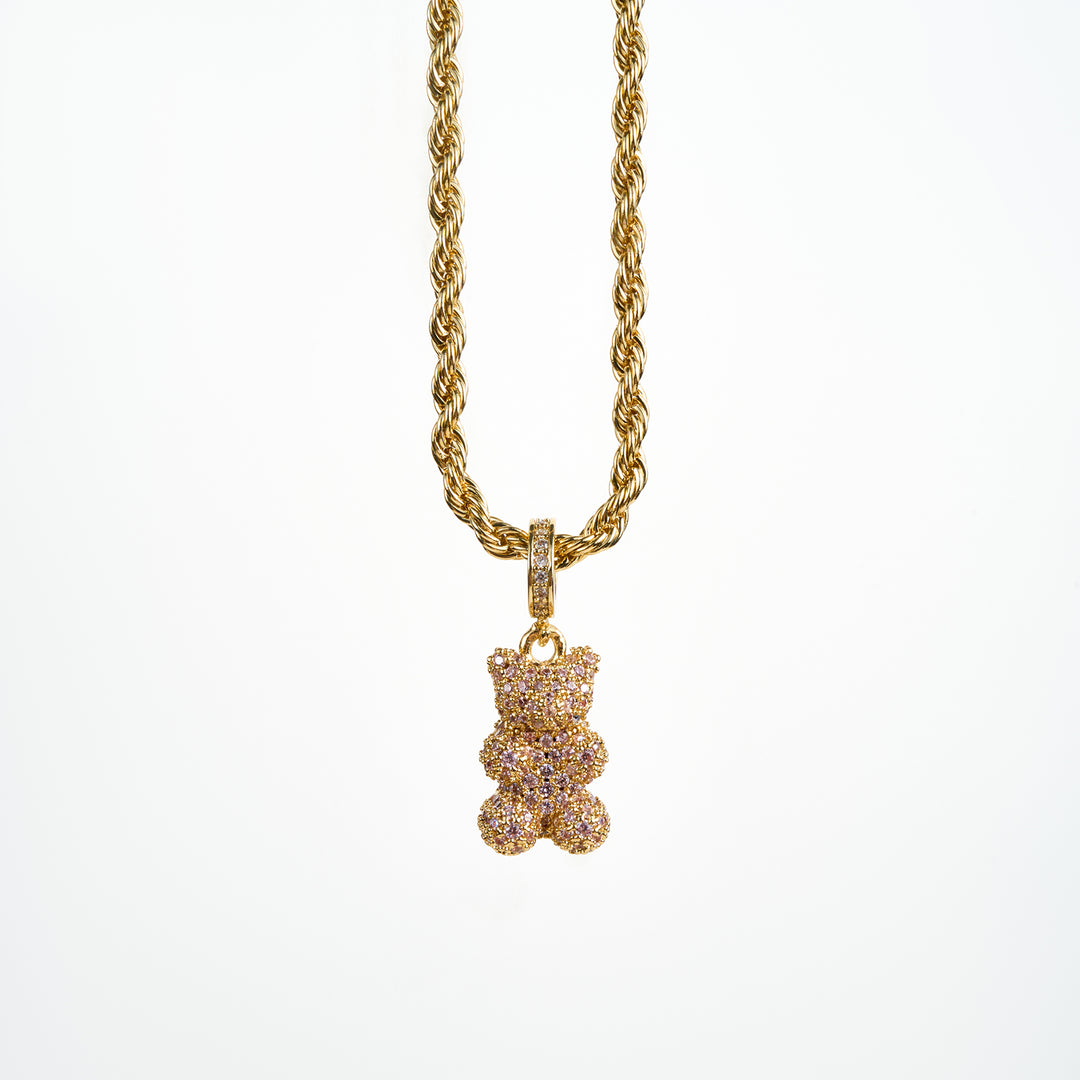 Teddy Bear Necklace, Gold/Pink ACCESSORY - NECKLACE jeanpierreklifa.com