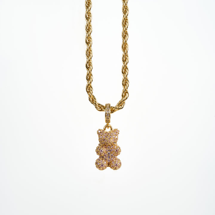 Teddy Bear Necklace, Gold/Pink ACCESSORY - NECKLACE jeanpierreklifa.com