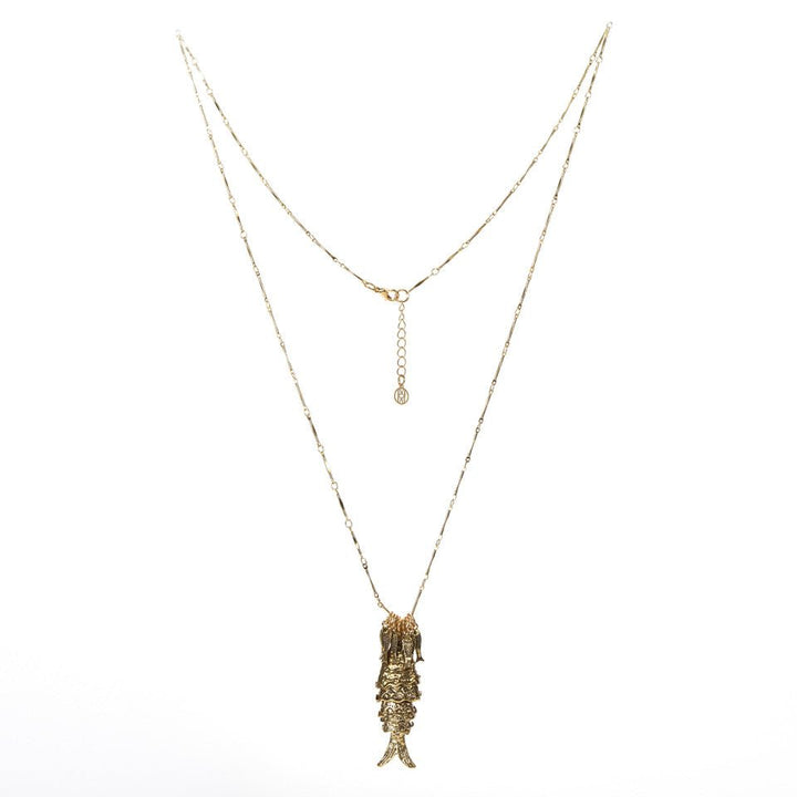 Fish Fossil Necklace, Antique Gold ACCESSORY - NECKLACE jeanpierreklifa.com