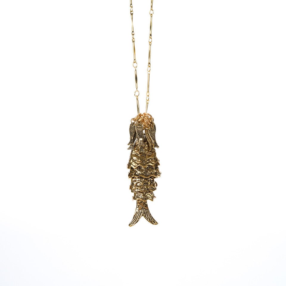 Fish Fossil Necklace, Antique Gold ACCESSORY - NECKLACE jeanpierreklifa.com