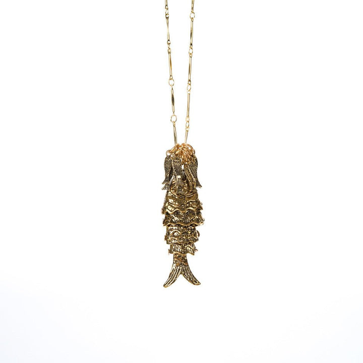Fish Fossil Necklace, Antique Gold ACCESSORY - NECKLACE jeanpierreklifa.com