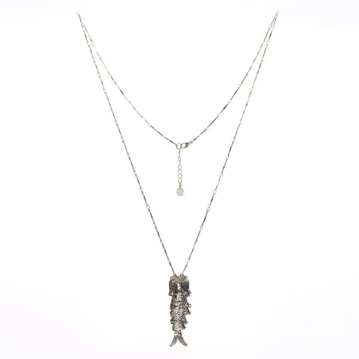 Fish Fossil Necklace, Antique Silver ACCESSORY - NECKLACE jeanpierreklifa.com