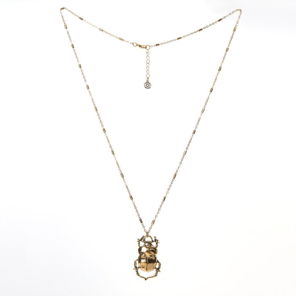 Scarab Necklace, Antique Gold ACCESSORY - NECKLACE jeanpierreklifa.com