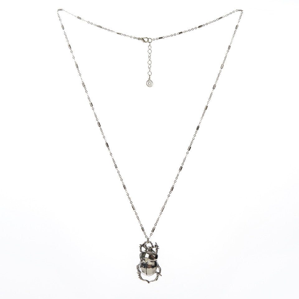 Scarab Necklace, Antique Silver