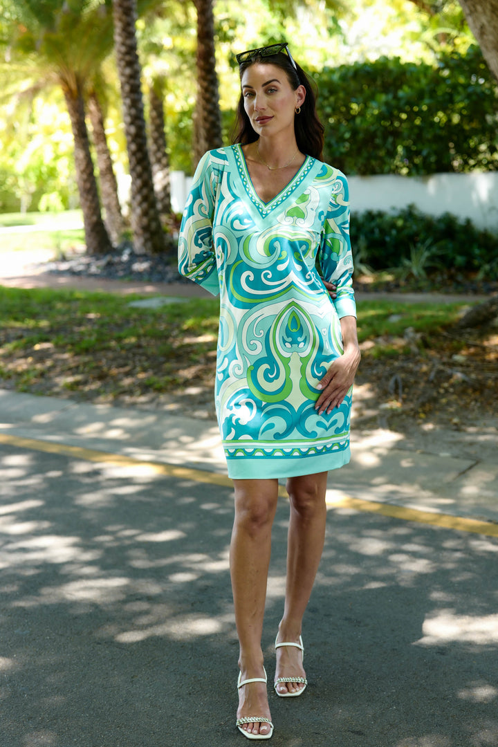 Daphne V Neck Dress Augusta Blue APPAREL - DRESS jeanpierreklifa.com