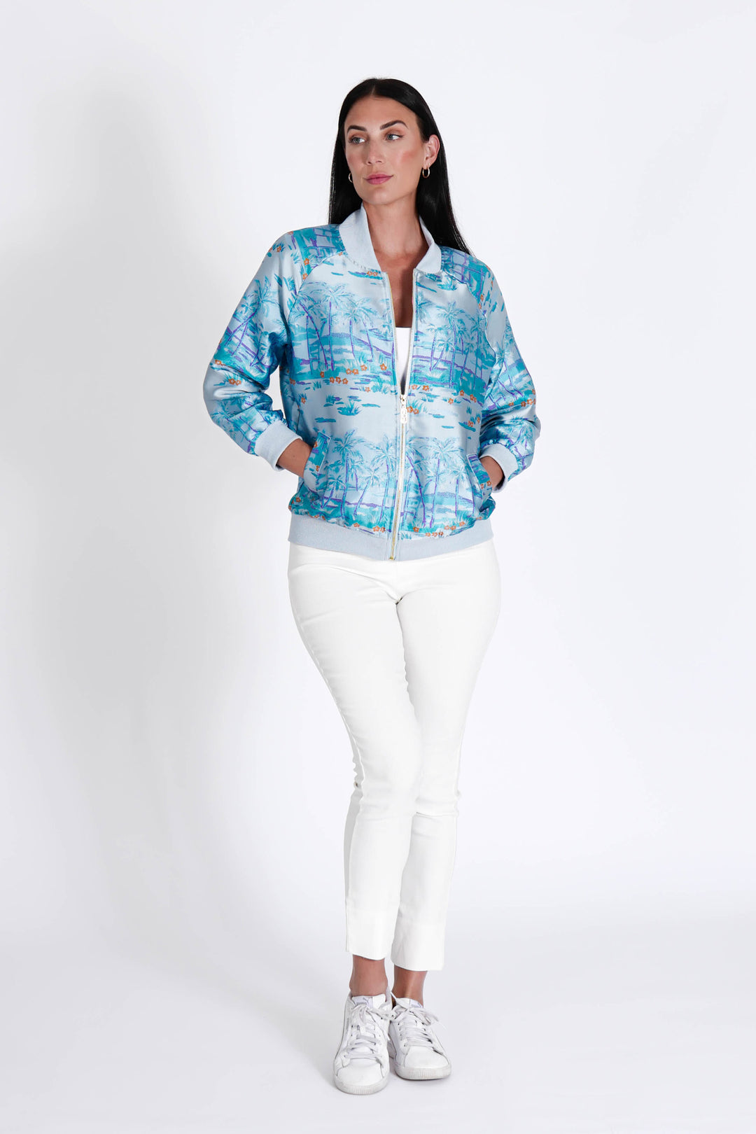 Bomber Jacket Hawaian Palms Blue APPAREL - TOP jeanpierreklifa.com