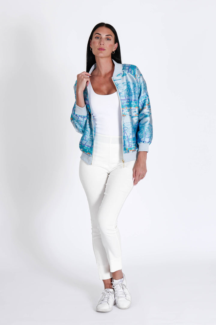 Bomber Jacket Hawaian Palms Blue APPAREL - TOP jeanpierreklifa.com