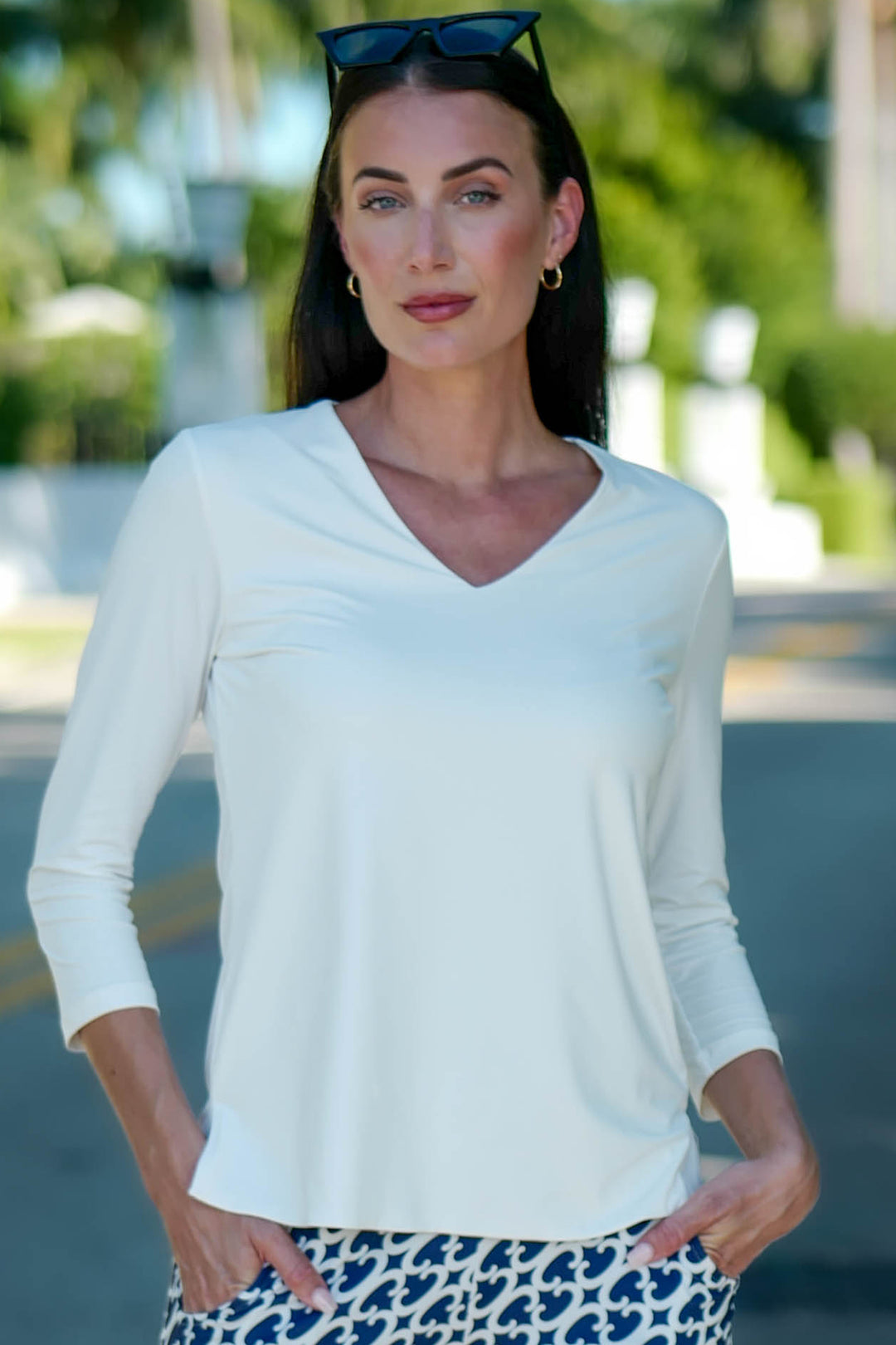 V-Neck Solid Top White APPAREL - TOP - SHIRT jeanpierreklifa.com
