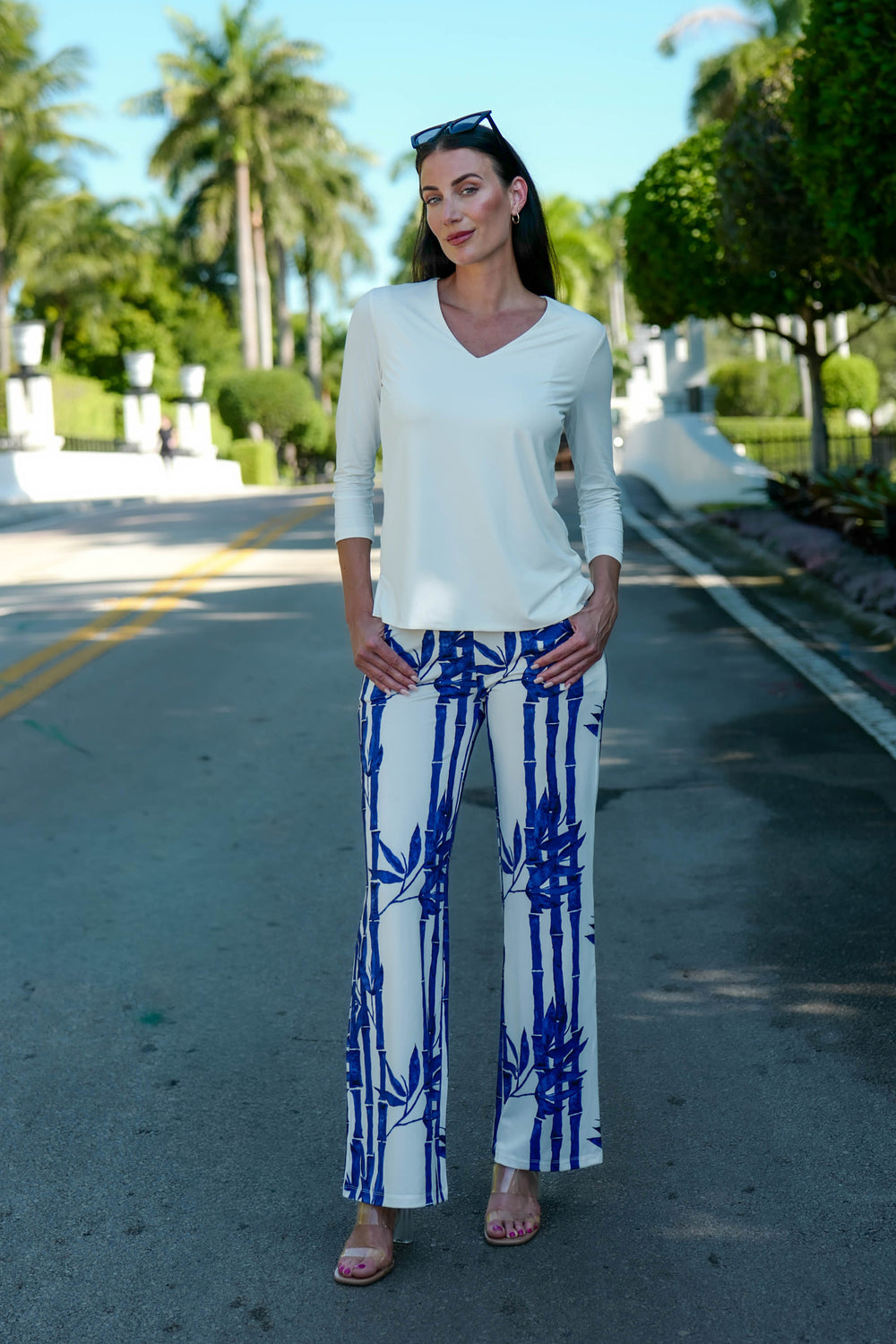 V-Neck Solid Top White APPAREL - TOP - SHIRT jeanpierreklifa.com