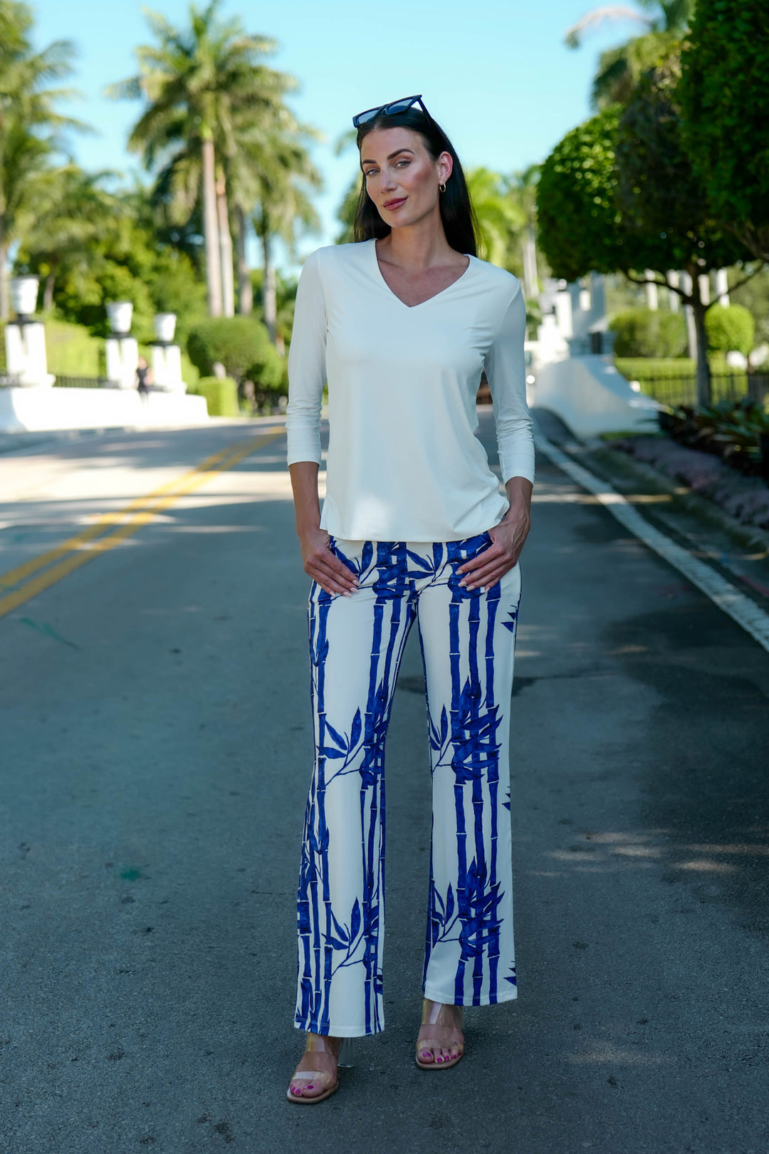 V-Neck Solid Top White APPAREL - TOP - SHIRT jeanpierreklifa.com