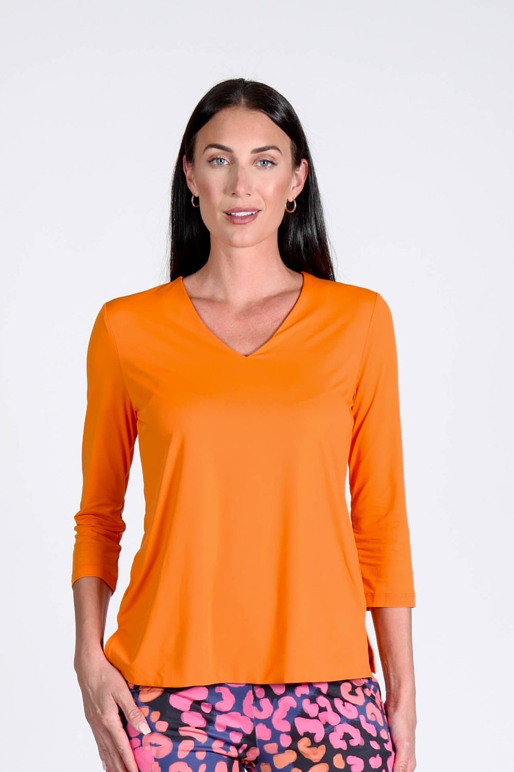 V-Neck Solid Top Mandarine APPAREL - TOP - SHIRT jeanpierreklifa.com