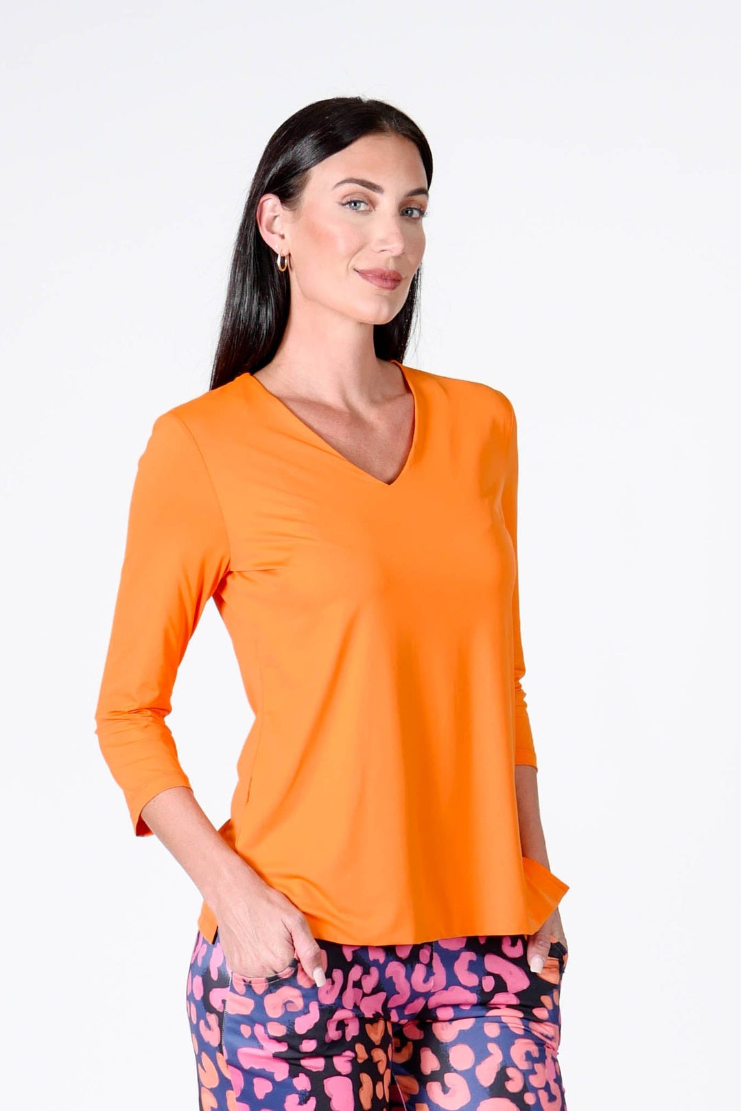 V-Neck Solid Top Mandarine APPAREL - TOP - SHIRT jeanpierreklifa.com