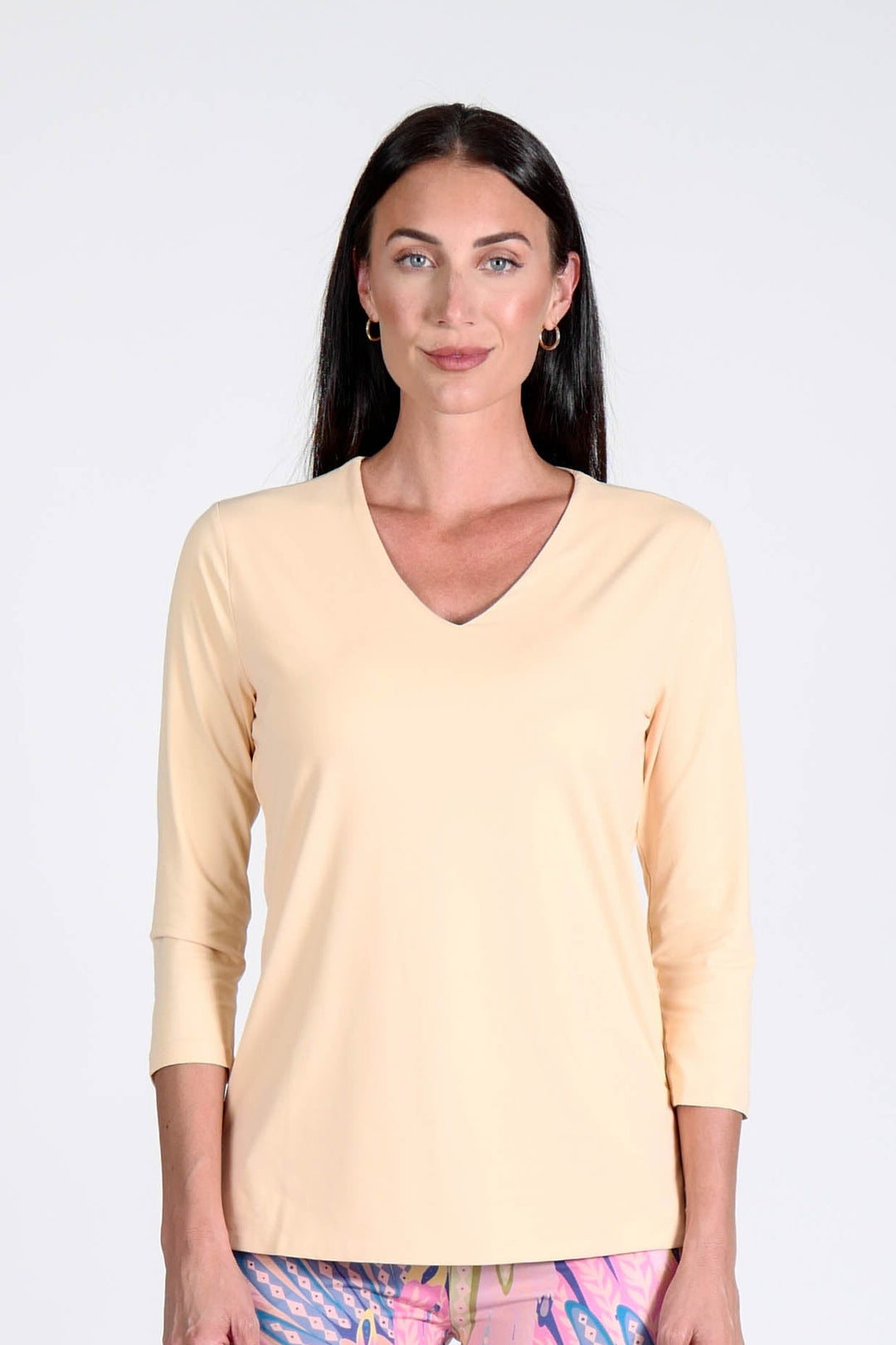 V-Neck Solid Top Sand APPAREL - TOP - SHIRT jeanpierreklifa.com