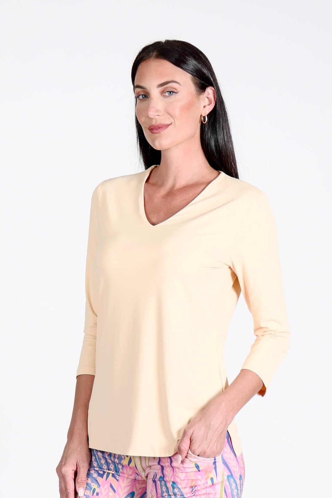 V-Neck Solid Top Sand APPAREL - TOP - SHIRT jeanpierreklifa.com