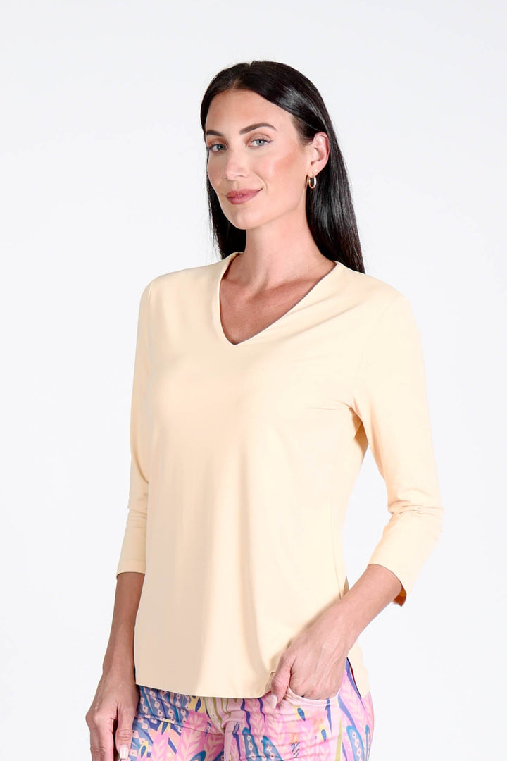 V-Neck Solid Top Sand APPAREL - TOP - SHIRT jeanpierreklifa.com