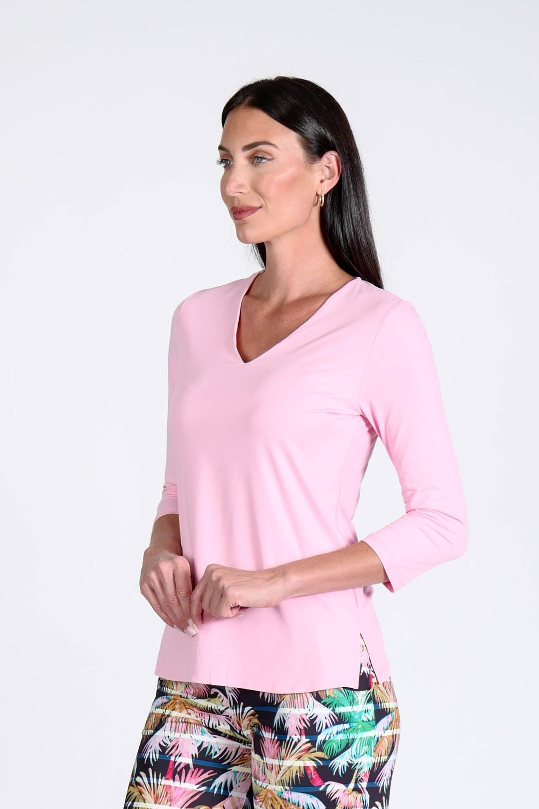 V-Neck Solid Top Rose APPAREL - TOP - SHIRT jeanpierreklifa.com