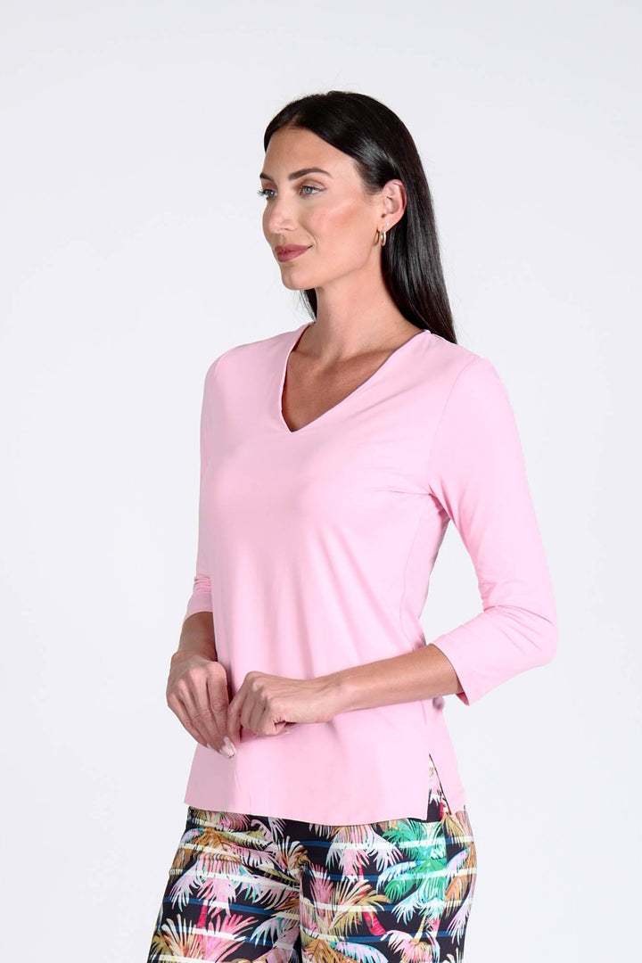 V-Neck Solid Top Rose APPAREL - TOP - SHIRT jeanpierreklifa.com
