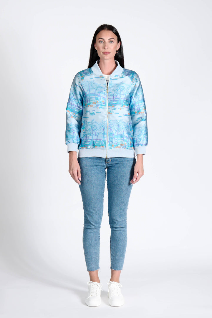 Bomber Jacket Hawaian Palms Blue APPAREL - TOP jeanpierreklifa.com