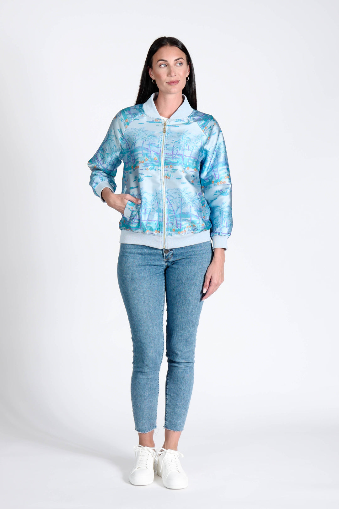 Bomber Jacket Hawaian Palms Blue APPAREL - TOP jeanpierreklifa.com