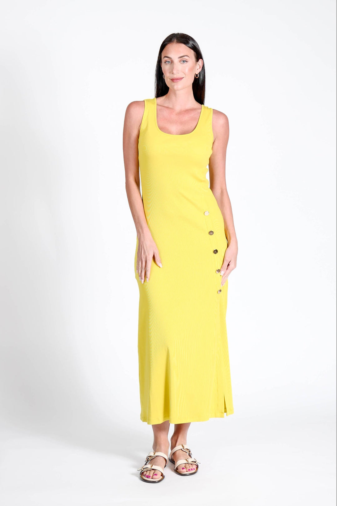 midi dress mustard Saint + Sofia | Women's Callie Fluted Midi Dress | Dresses | Yellow