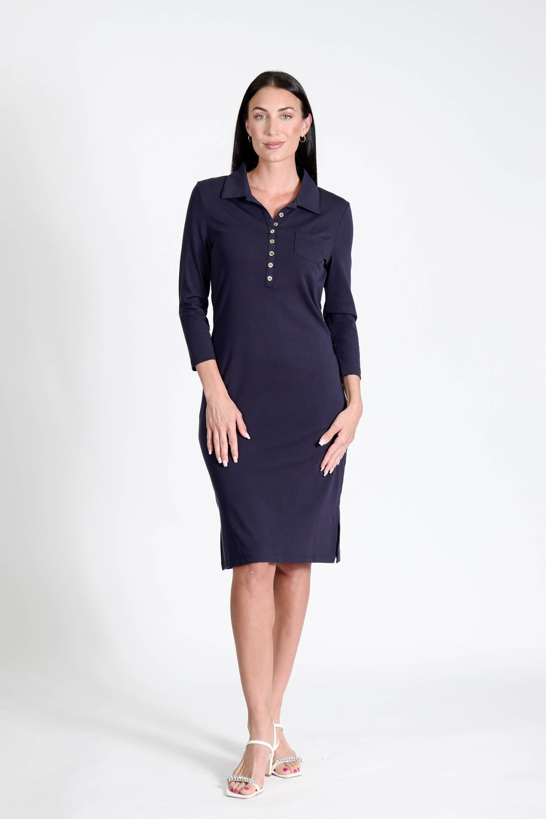 Court Dress Long Sleeves Navy APPAREL - DRESS jeanpierreklifa.com