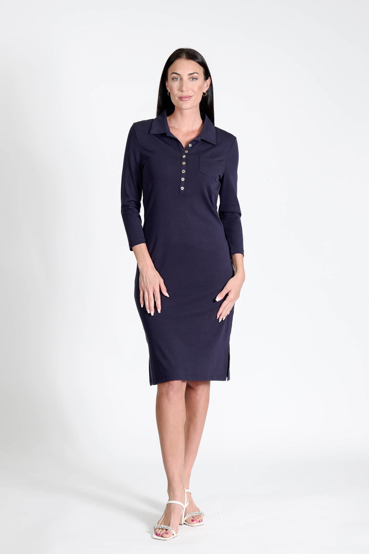 Court Dress Long Sleeves Navy APPAREL - DRESS jeanpierreklifa.com