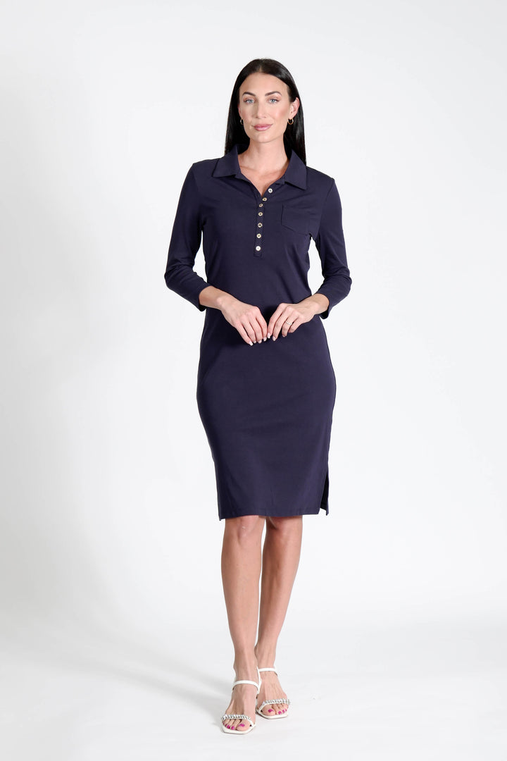 Court Dress Long Sleeves Navy APPAREL - DRESS jeanpierreklifa.com