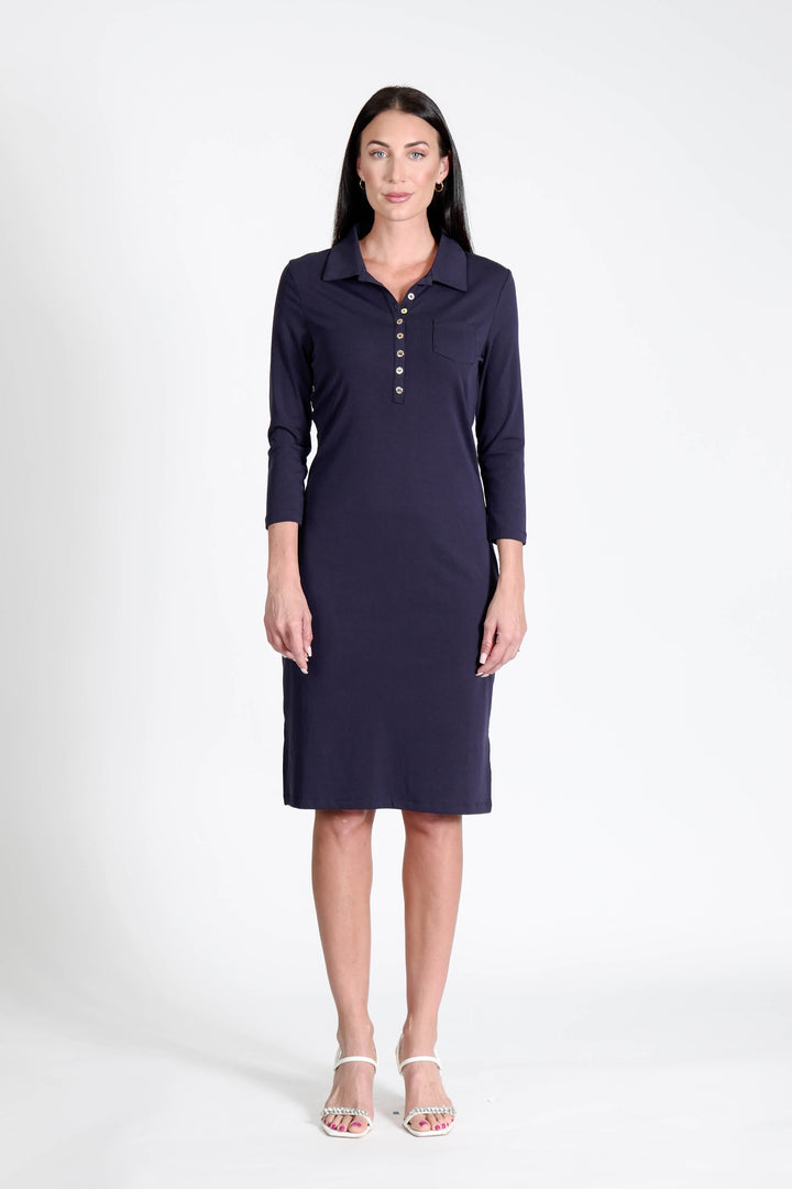 Court Dress Long Sleeves Navy APPAREL - DRESS jeanpierreklifa.com