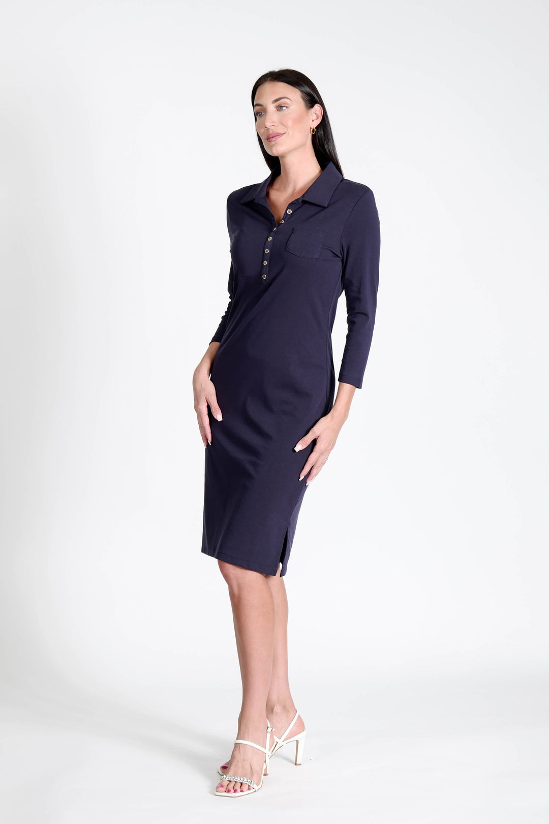 Court Dress Long Sleeves Navy APPAREL - DRESS jeanpierreklifa.com