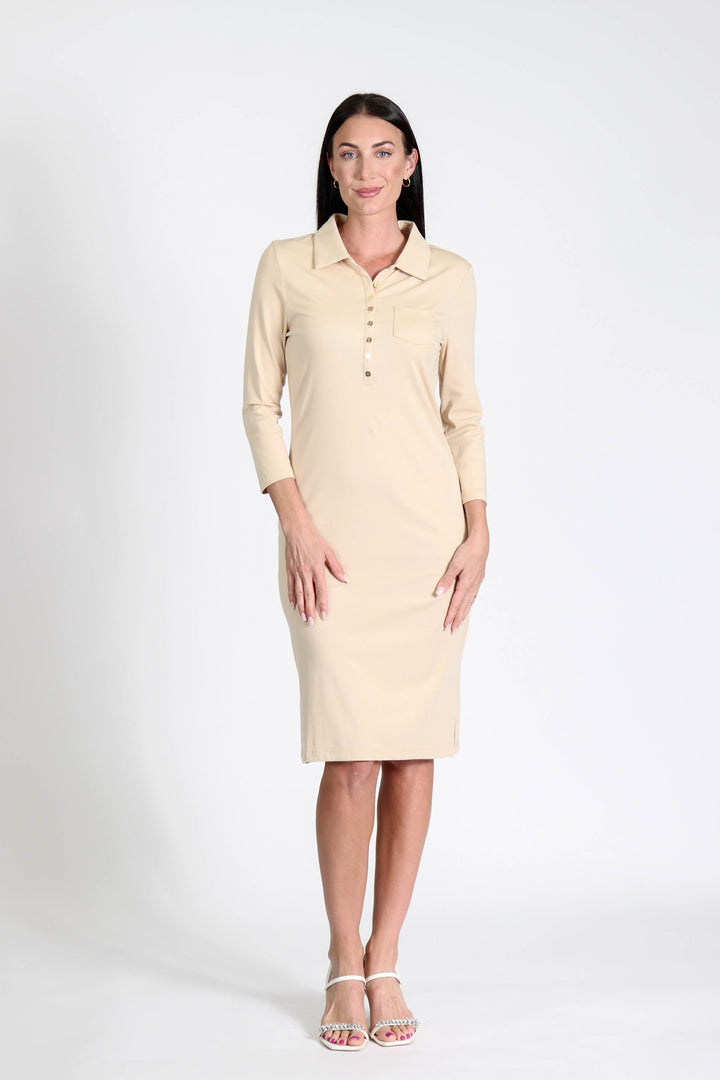 Court Dress Long Sleeves Camel APPAREL - DRESS jeanpierreklifa.com