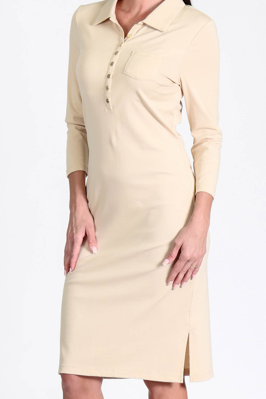 Court Dress Long Sleeves Camel APPAREL - DRESS jeanpierreklifa.com